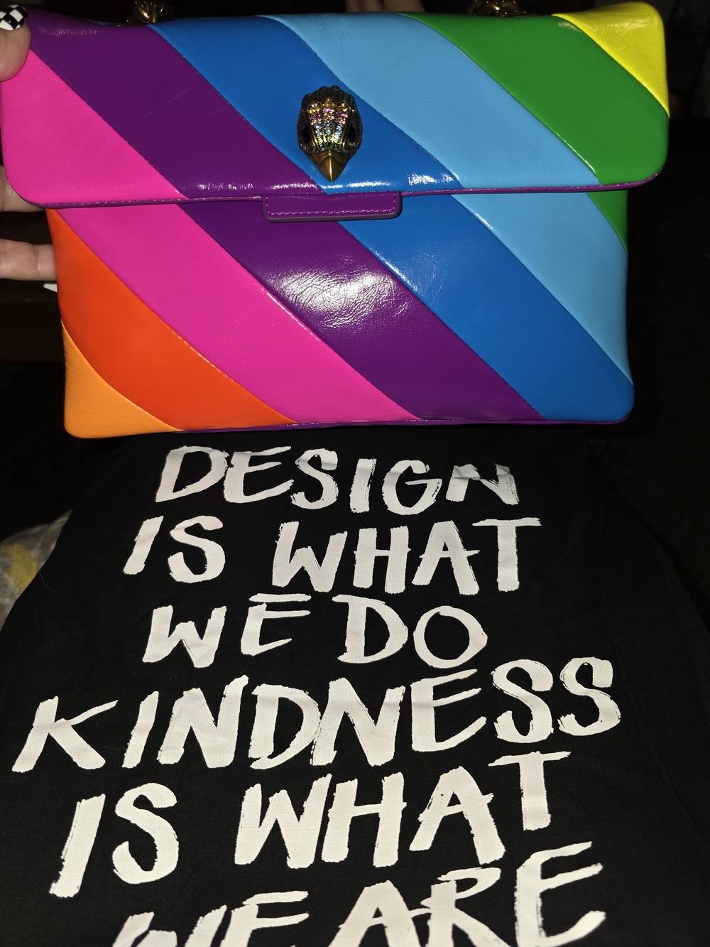 Kurt Geiger Rainbow Diagonal Stripe Leather Shoulder Bag - Multicolor - Picture 3 of 4